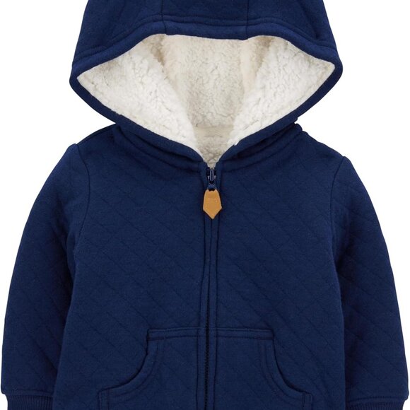 Baby Unisex Hooded Quilted Jacket with Bear Ears – Cozy Sherpa Lining, 18 Months - Picture 1 of 5